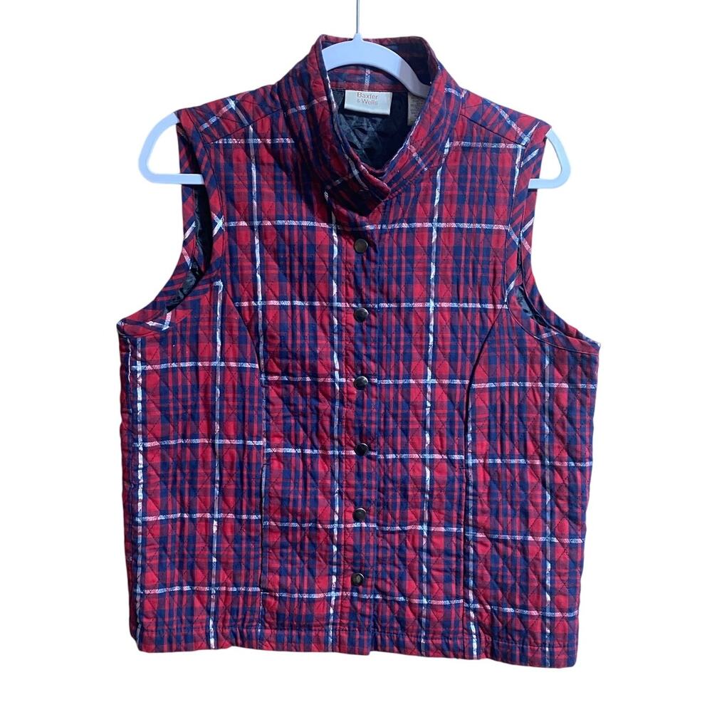 Baxter & Wells Women’s Quilted Vest Small Blue Red Snap Up Pockets